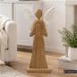 Preview: Figur "Schutzengel" 83 cm groß, Engel aus Mango-Holz, Metall-Flügel in weiß / gold, Dekofigur, Holzfigur