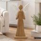 Preview: Figur "Schutzengel" 83 cm groß, Engel aus Mango-Holz, Metall-Flügel in weiß / gold, Dekofigur, Holzfigur