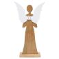 Preview: Figur "Schutzengel" 83 cm groß, Engel aus Mango-Holz, Metall-Flügel in weiß / gold, Dekofigur, Holzfigur