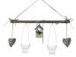Preview: Dekohänger "Vogelhaus" aus Holz, grau, 2 Glaswindlichter & 2 Herzen, Teelichthalter, Windlicht
