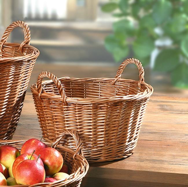 Obstkorb "Natur" aus Weide, rund, Ø 35 cm, mit Griffen, Aufbewahrungskorb, Kartoffelkorb, Weidenkorb, Flechtkorb