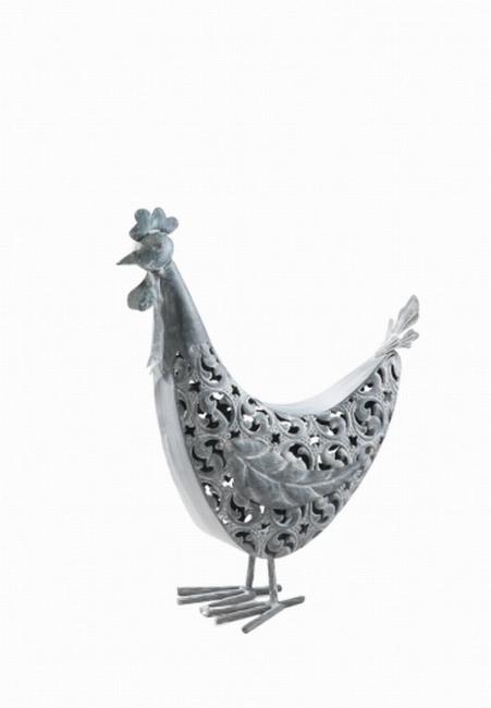 Dekofigur "Hahn" aus Metall, silber, 37 cm hoch, Gartendeko, Osterdeko, Gartenfigur, Gartendeko für Draußen