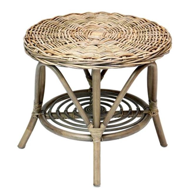 Rattantisch "Koboo Grey" Ø 65 cm, grau, Beistelltisch, Couchtisch, Wohnzimmertisch