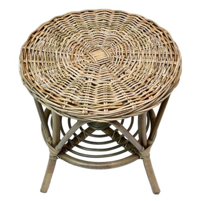 Rattantisch "Koboo Grey" Ø 65 cm, grau, Beistelltisch, Couchtisch, Wohnzimmertisch
