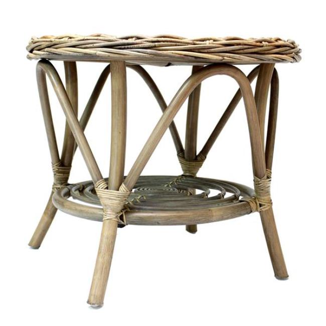 Rattantisch "Koboo Grey" Ø 65 cm, grau, Beistelltisch, Couchtisch, Wohnzimmertisch