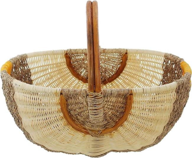 Preview: Einkaufskorb aus Seegras & Rattan, orange / natur, Flechtkorb, Rattankorb, Tragekorb