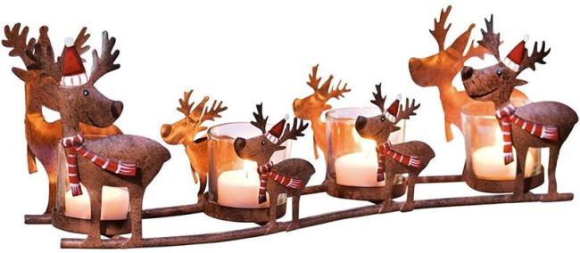 Preview: Windlicht "Rentier Familie" aus Metall mit 4 Teelichtgläsern, Windlichtglas, Adventsdeko, Teelichthalter, Tischdeko, Kerzenhalter