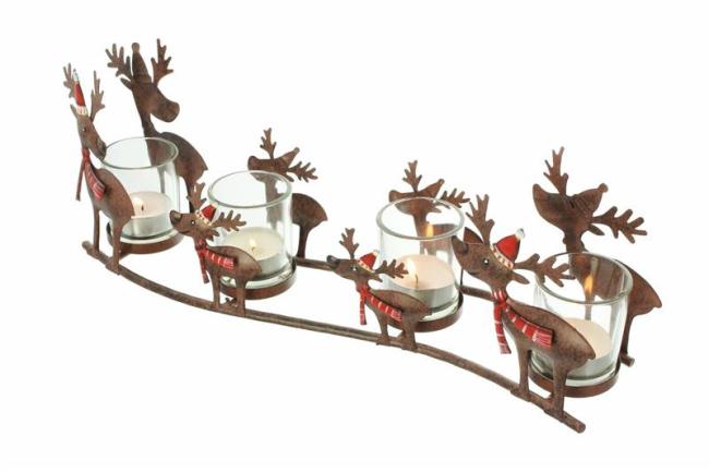 Preview: Windlicht "Rentier Familie" aus Metall mit 4 Teelichtgläsern, Windlichtglas, Adventsdeko, Teelichthalter, Tischdeko, Kerzenhalter