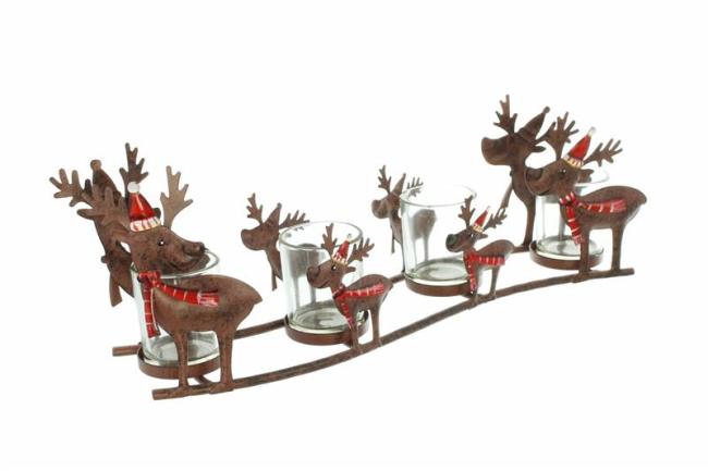 Windlicht "Rentier Familie" aus Metall mit 4 Teelichtgläsern, Windlichtglas, Adventsdeko, Teelichthalter, Tischdeko, Kerzenhalter