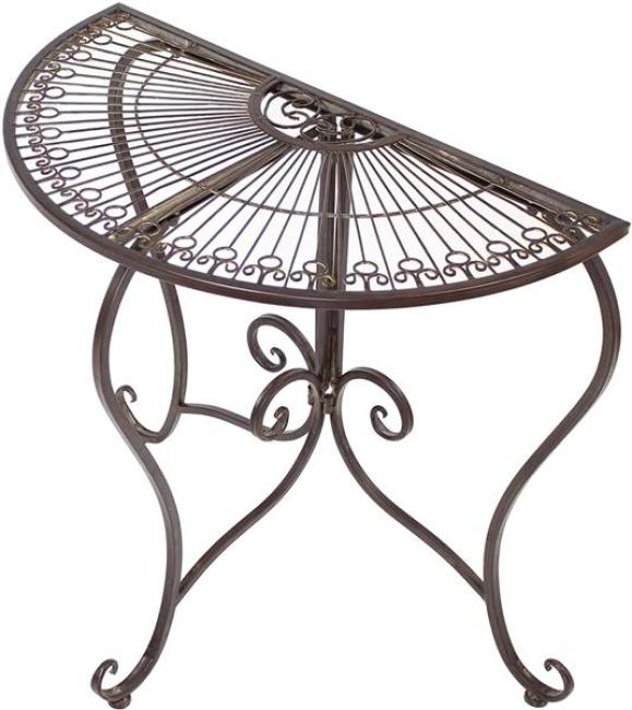Preview: Konsolentisch "Provencal" halbrund, Konsole aus Metall in Rost Optik im Antik Design, Balkontisch, Beistelltisch