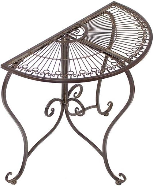 Konsolentisch "Provencal" halbrund, Konsole aus Metall in Rost Optik im Antik Design, Balkontisch, Beistelltisch