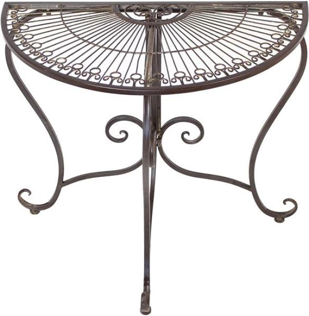 Konsolentisch "Provencal" halbrund, Konsole aus Metall in Rost Optik im Antik Design, Balkontisch, Beistelltisch