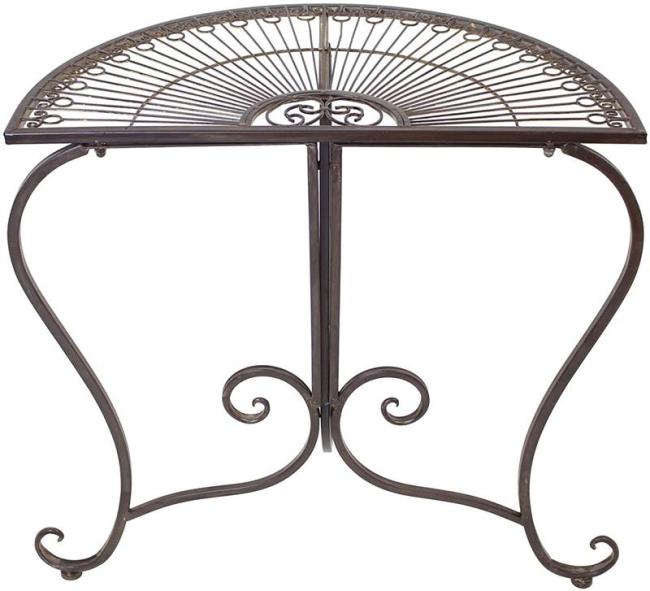 Konsolentisch "Provencal" halbrund, Konsole aus Metall in Rost Optik im Antik Design, Balkontisch, Beistelltisch