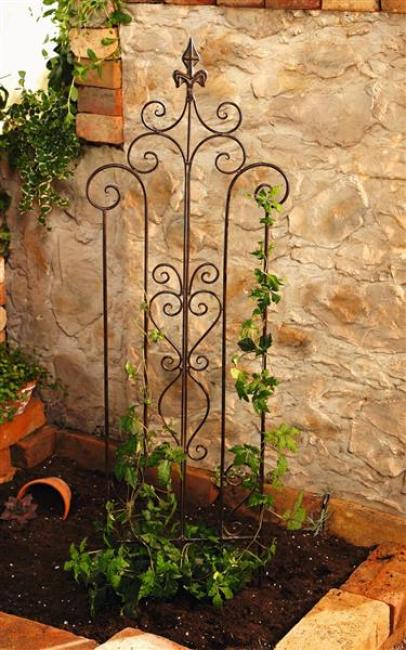 Preview: Rankhilfe "Schwertlilie" aus Metall in Rost Optik, 117 cm hoch, Rankgerüst, Rankgitter, Gartenstecker, Dekostecker