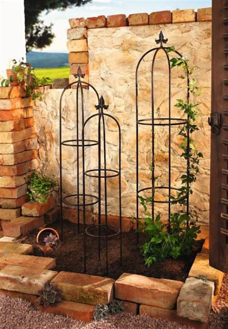 Preview: 3x Rankhilfe "Schwertlilie" aus Metall, schwarz, Garten Ranksäule, Obelisk, Rosenspalier, Rankgitter für Kletterpflanzen