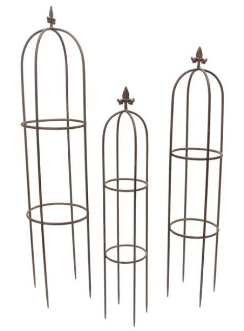 Preview: 3x Rankhilfe "Schwertlilie" aus Metall, schwarz, Garten Ranksäule, Obelisk, Rosenspalier, Rankgitter für Kletterpflanzen