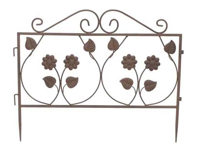 Preview: Steckzaun "Blume" aus Metall, braun, 57x45 cm, Dekozaun, Gartenzaun, Beetzaun, Beeteinfassung, Zierzaun