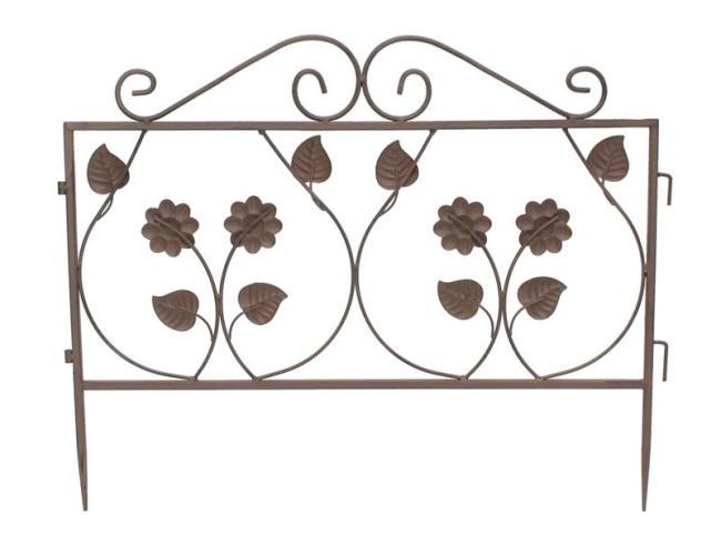 Steckzaun "Blume" aus Metall, braun, 57x45 cm, Dekozaun, Gartenzaun, Beetzaun, Beeteinfassung, Zierzaun