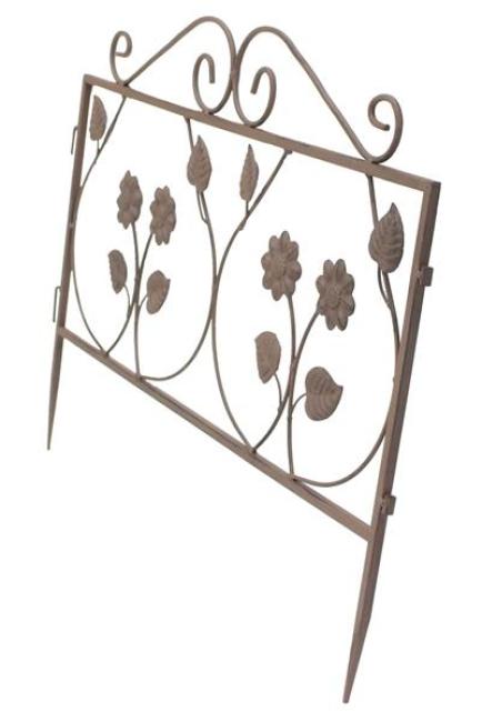 Steckzaun "Blume" aus Metall, braun, 57x45 cm, Dekozaun, Gartenzaun, Beetzaun, Beeteinfassung, Zierzaun