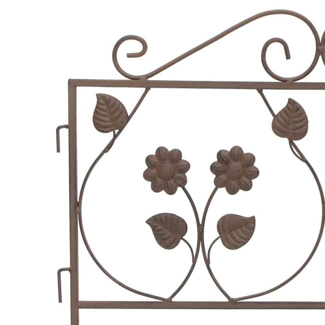 Steckzaun "Blume" aus Metall, braun, 57x45 cm, Dekozaun, Gartenzaun, Beetzaun, Beeteinfassung, Zierzaun