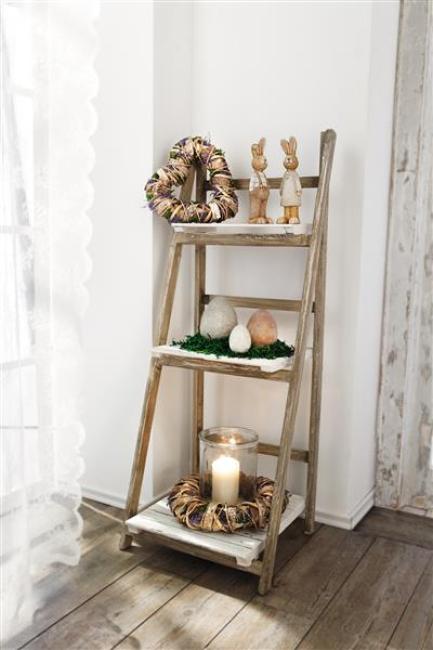 Preview: Klappregal aus Holz, weiß / braun, Shabby Chic, 3 Böden, Blumenregal, Holzregal, Standregal