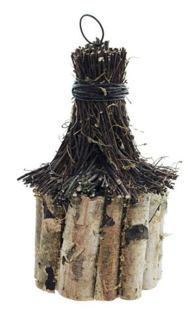 Vogelhaus "Birke" aus Holz, rund, Dach aus Reisig, Vogelhäuschen zum Aufhängen, Nistkasten, Balkon & Gartendeko für Draußen
