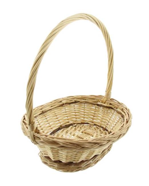 Bügelkorb "Zopfrand" klein, aus Weide, weiß, Blumenkorb