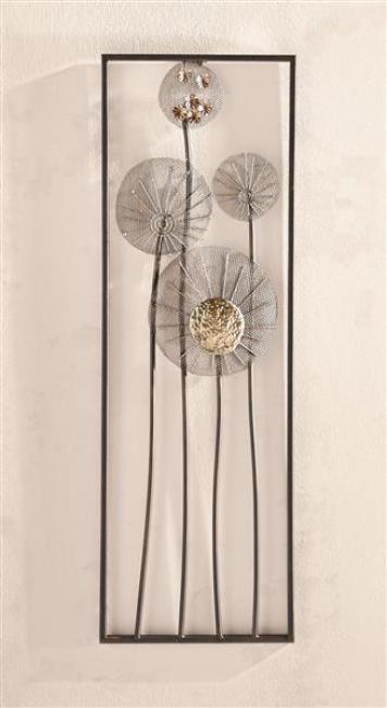 Preview: 3D Wandbild "Flowers" aus Metall in Rost-Optik & gold, 30x90 cm, Wandschmuck, Wanddeko, Metallbild