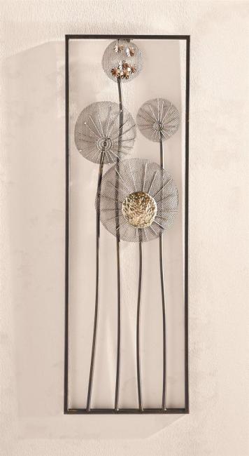3D Wandbild "Flowers" aus Metall in Rost-Optik & gold, 30x90 cm, Wandschmuck, Wanddeko, Metallbild