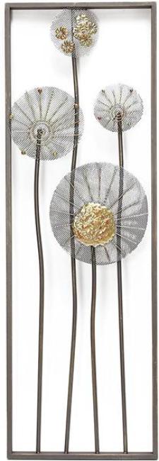 Preview: 3D Wandbild "Flowers" aus Metall in Rost-Optik & gold, 30x90 cm, Wandschmuck, Wanddeko, Metallbild