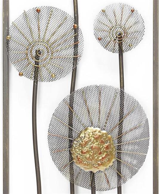 Preview: 3D Wandbild "Flowers" aus Metall in Rost-Optik & gold, 30x90 cm, Wandschmuck, Wanddeko, Metallbild