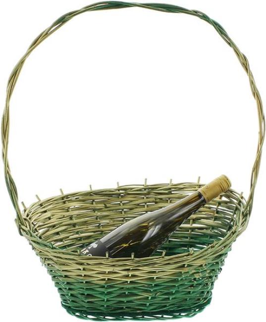 Präsentkorb grün / gold klein, aus Weide, Geschenkkorb leer, Henkelkorb, Weidenkorb