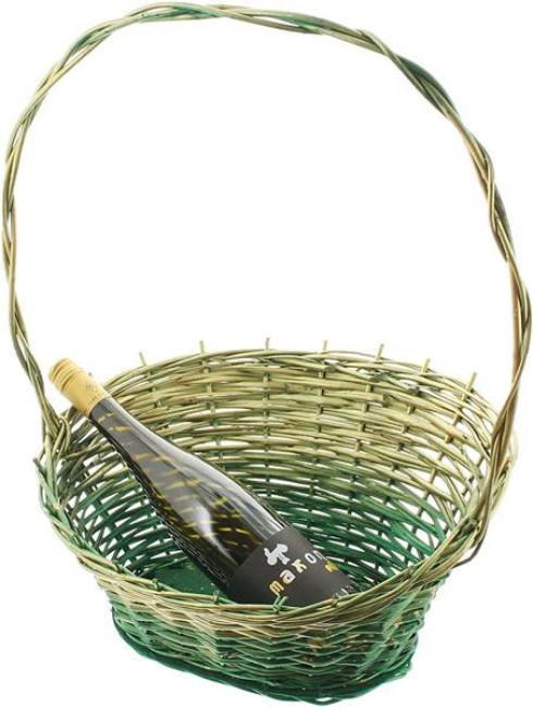 Präsentkorb grün / gold klein, aus Weide, Geschenkkorb leer, Henkelkorb, Weidenkorb