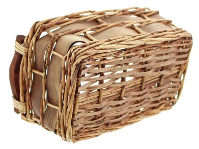 Füllkorb aus Weide + Holz, klein, mit Griffen, braun, Aufbewahrungskorb, Obstkorb