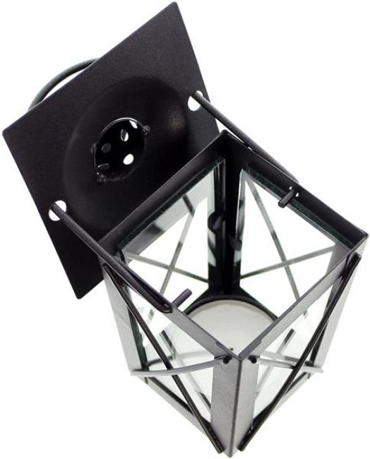 2x Mini Laterne aus Metall + Glas, schwarz, Teelichthalter, Hängelaterne, Metalllaterne, Gartenlaterne, Windlicht, Gartendeko für Draußen wetterfest