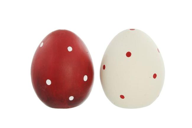 4 Dekoeier "Pünktchen" aus Terracotta, rot / weiß, 7 + 10 cm hoch, Osterdeko, Ostereier-Set