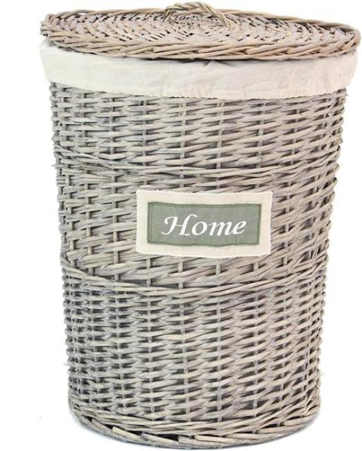 Preview: Wäschekorb "Home" aus Weide, grau, mit Deckel, im Landhaus Stil, Wäschetonne