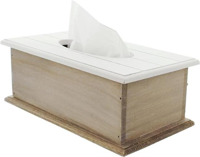 Preview: Tissue Box "White Heart" aus Holz, weiß, im Landhaus Stil, Feuchttücherspender, Kosmetiktücherbox