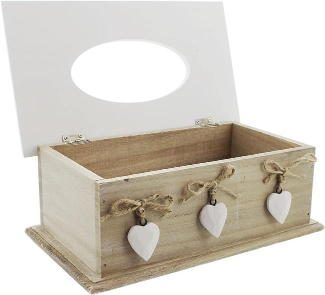 Tissue Box "White Heart" aus Holz, weiß, im Landhaus Stil, Feuchttücherspender, Kosmetiktücherbox