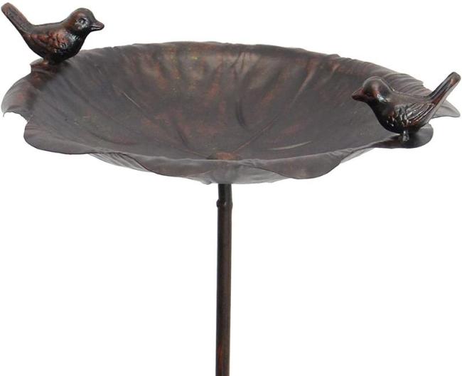 Preview: Vogeltränke "Piepmatz" aus Metall in Rost Optik, Gartenstecker mit 2 Vögelchen, Wasserstelle, Gartendeko, Dekostecker für Draußen