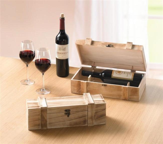Preview: Weinkiste "Rustikal" aus Holz, Geschenkbox für 2 Flaschen Wein