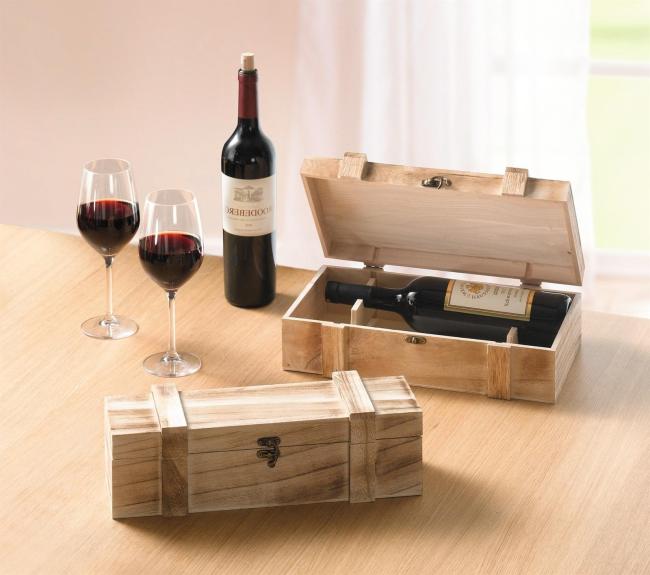 Weinkiste "Rustikal" aus Holz, Geschenkbox für 2 Flaschen Wein