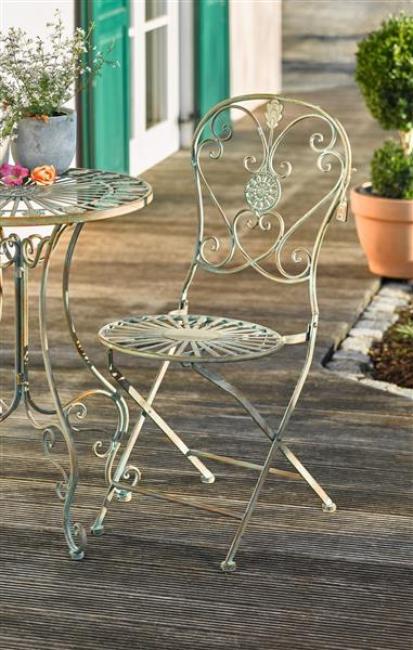 Preview: Metall Klappstuhl "Pfauenauge" im Antik Design, Gartenstuhl, Balkonstuhl