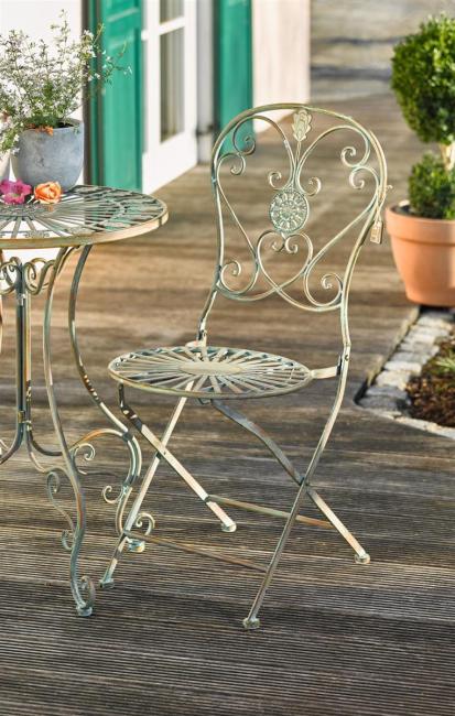 Metall Klappstuhl "Pfauenauge" im Antik Design, Gartenstuhl, Balkonstuhl
