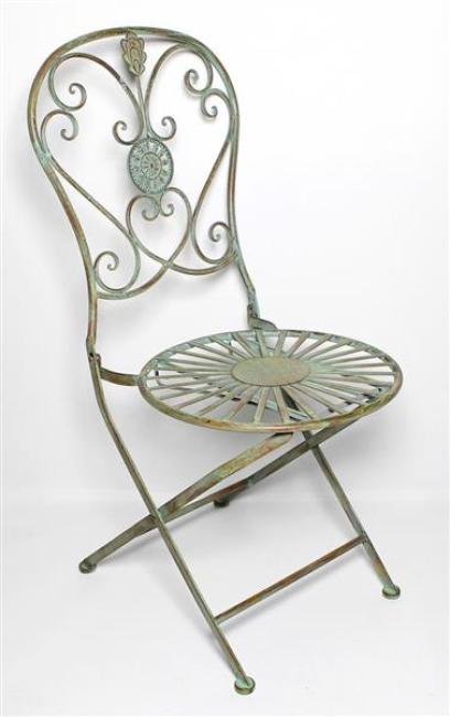 Preview: Metall Klappstuhl "Pfauenauge" im Antik Design, Gartenstuhl, Balkonstuhl