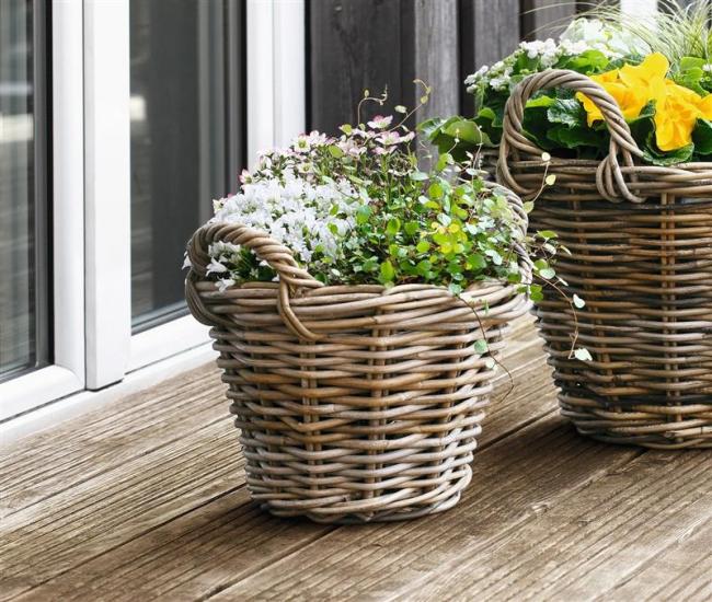 Preview: Pflanzkorb "Rattan" klein, Ø 30x23 cm Blumentopf, Pflanztopf, Pflanzkübel für Draußen, Blumenkübel