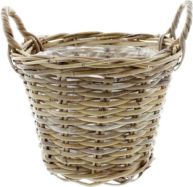 Preview: Pflanzkorb "Rattan" klein, Ø 30x23 cm Blumentopf, Pflanztopf, Pflanzkübel für Draußen, Blumenkübel