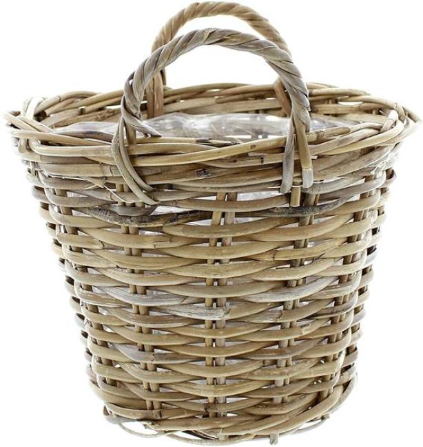Preview: Pflanzkorb "Rattan" klein, Ø 30x23 cm Blumentopf, Pflanztopf, Pflanzkübel für Draußen, Blumenkübel