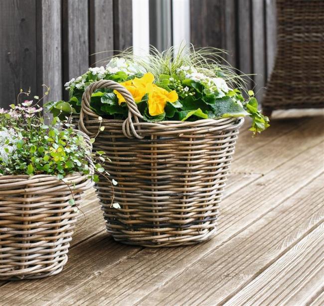 Preview: Pflanzkorb "Rattan" groß, Ø 40x30 cm Blumentopf, Pflanztopf, Pflanzkübel für Draußen, Blumenkübel
