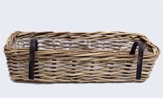 Rattan Pflanzkasten "Koboo Grey" groß, grau, Balkonkasten mit Halterung, Blumenkasten für Draußen, Pflanzgefäß